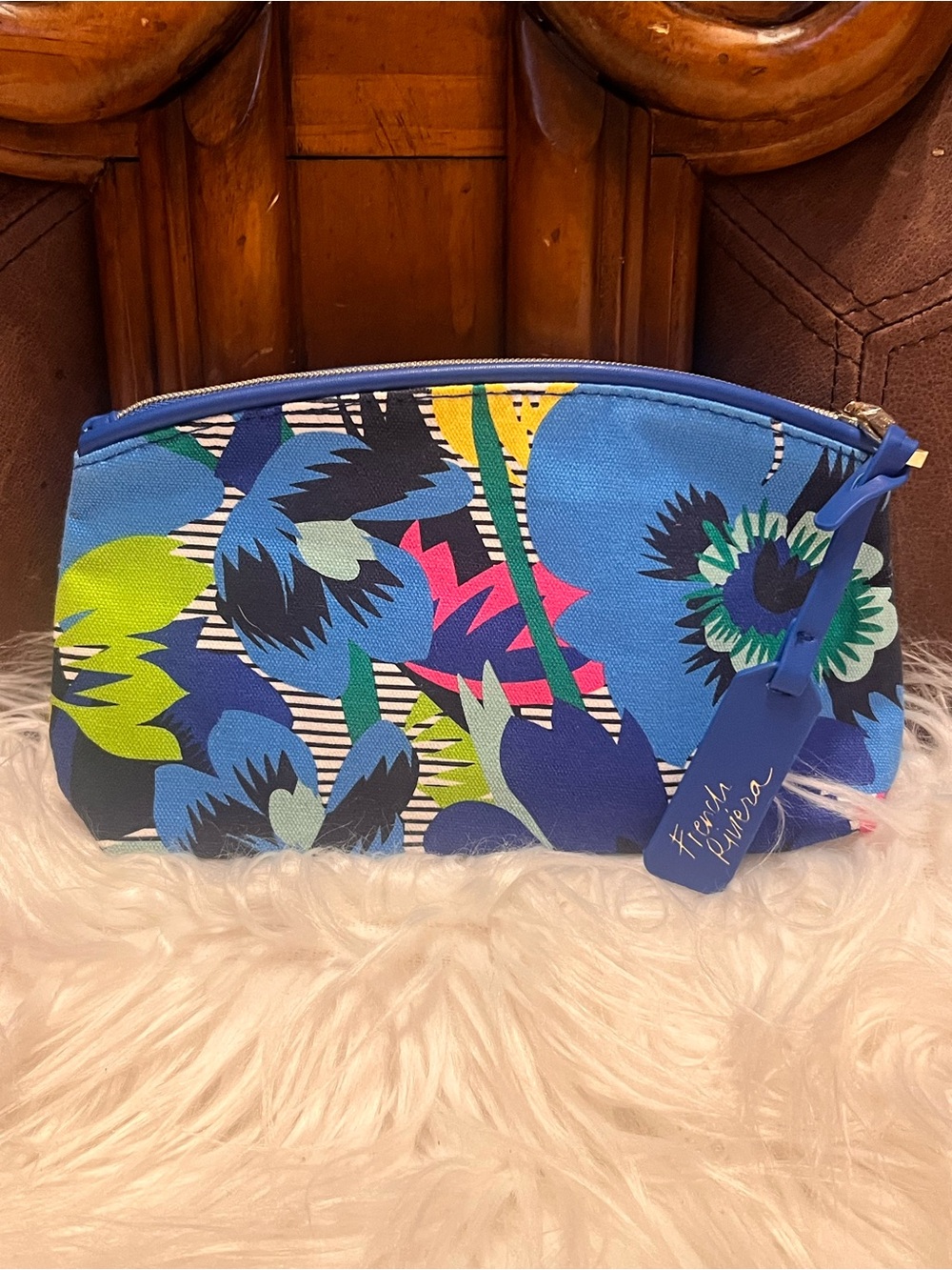 French Rivera Floral blue canvas Cosmetic Pouch - Blue